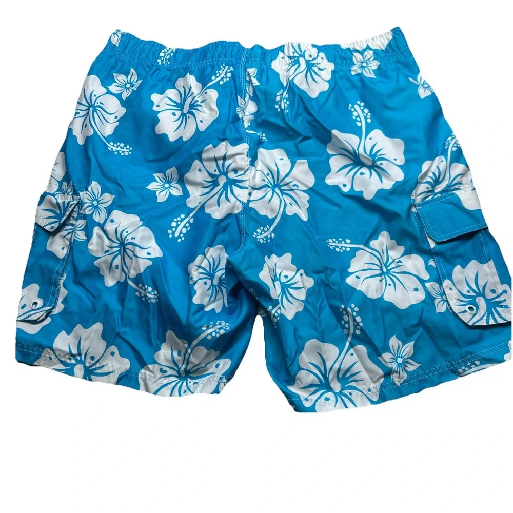 Op Mens 2XL Swimming Trunks Board Shorts Blue Tropical Floral OM13103YB